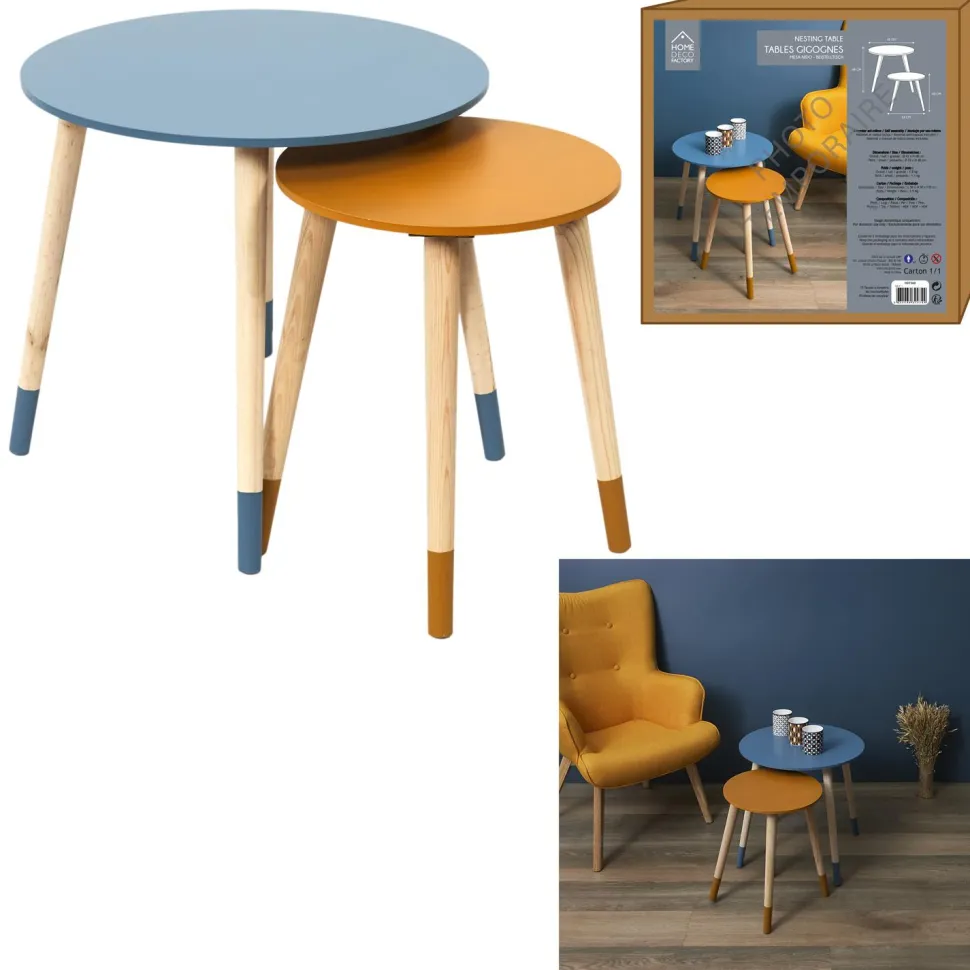 Zestaw 2 stolików Trundle niebieski i pomarańczowy