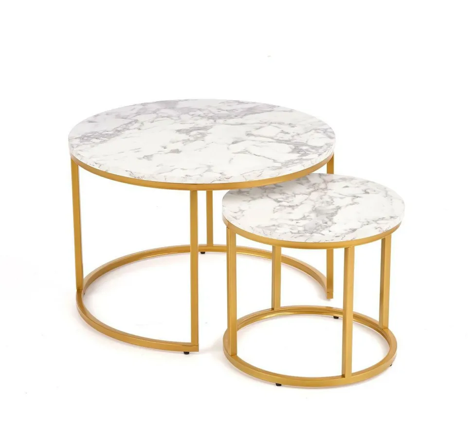 Zestaw 2 stolików Tunise marmur / złoty