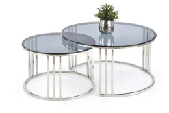 Zestaw 2 stolików Yasmine srebrny, szkło
