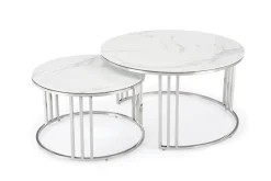 Zestaw 2 stolików Yasmine srebrny, szkło