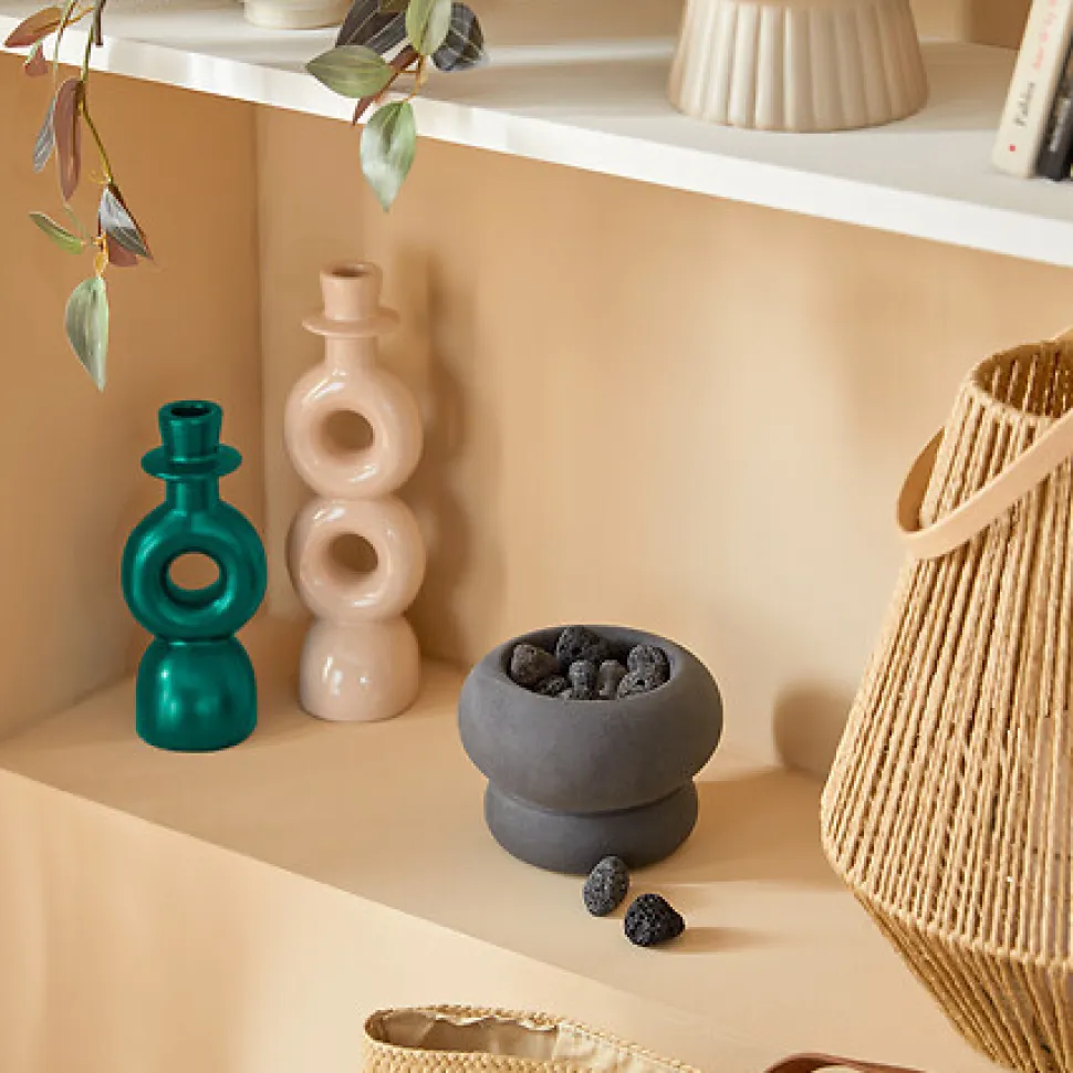 Zestaw 2 świeczników Mala beżowy/zielony