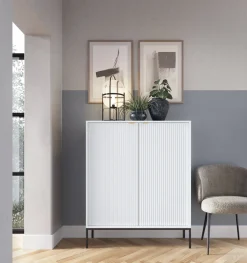 Zestaw mebli do salonu biały/złoty Delicious ryflowane fronty