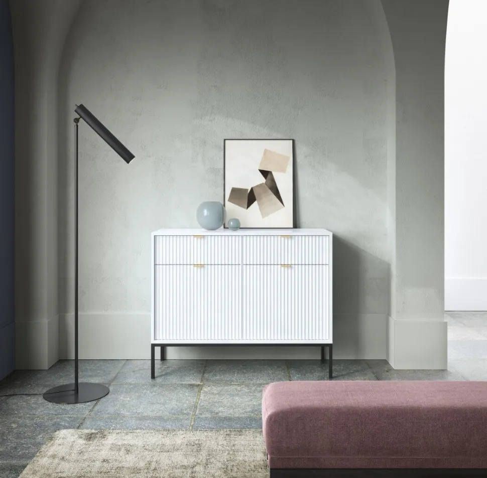 Zestaw mebli do salonu biały/złoty Delicious ryflowane fronty