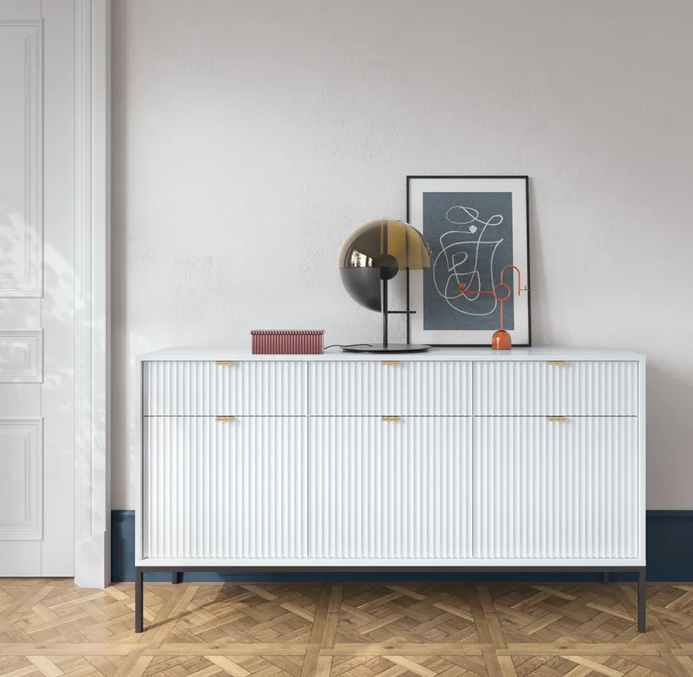 Zestaw mebli do salonu biały/złoty Delicious ryflowane fronty