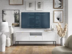 Zestaw mebli do salonu biały/czarny Delicious ryflowane fronty