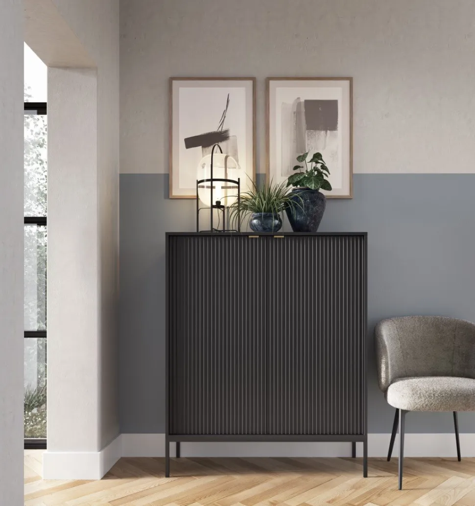 Zestaw mebli do salonu czarny/czarny Delicious ryflowane fronty