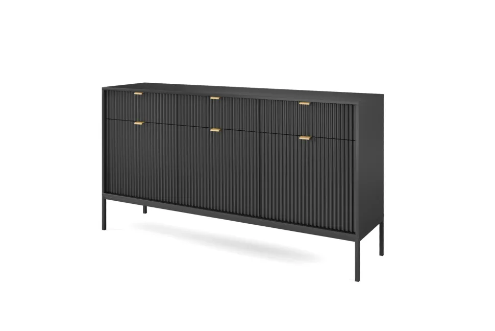 Zestaw mebli do salonu czarny/czarny Delicious ryflowane fronty