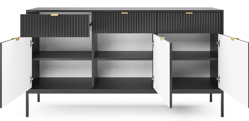 Zestaw mebli do salonu czarny/czarny Delicious ryflowane fronty