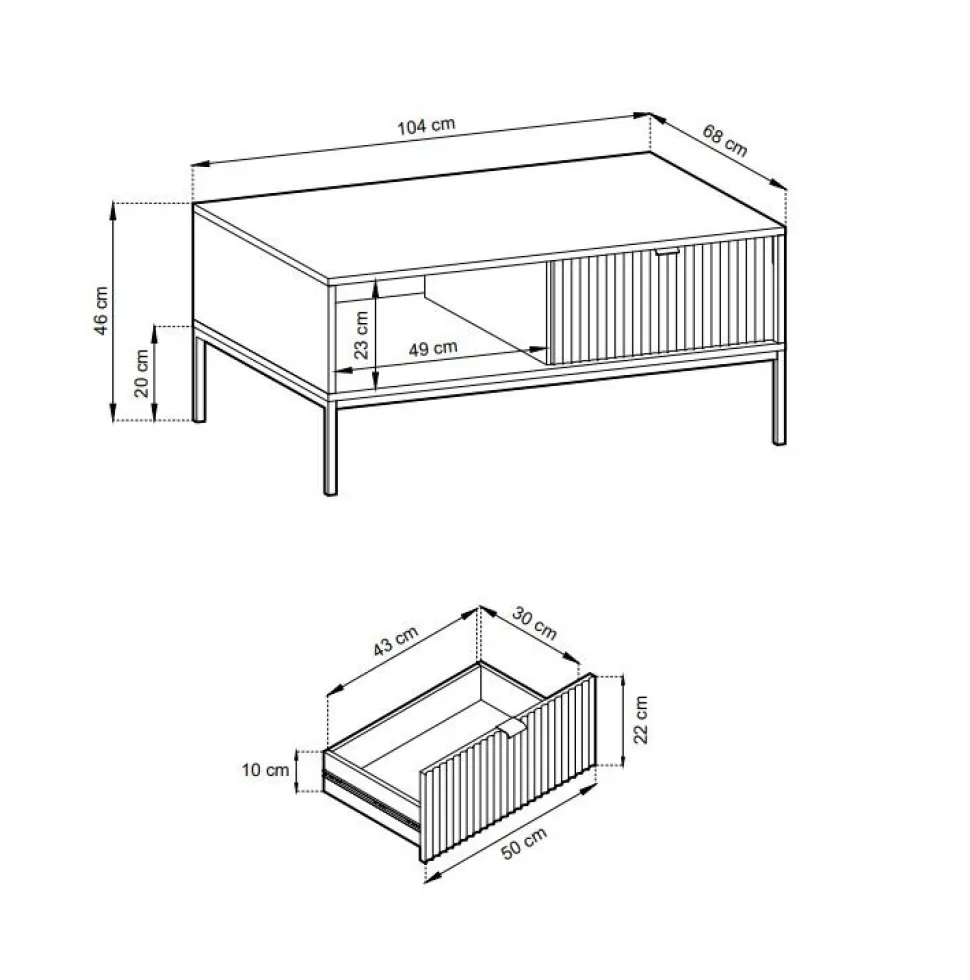 Zestaw mebli do salonu czarny/czarny Delicious ryflowane fronty