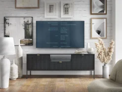 Zestaw mebli do salonu czarny/czarny Delicious ryflowane fronty