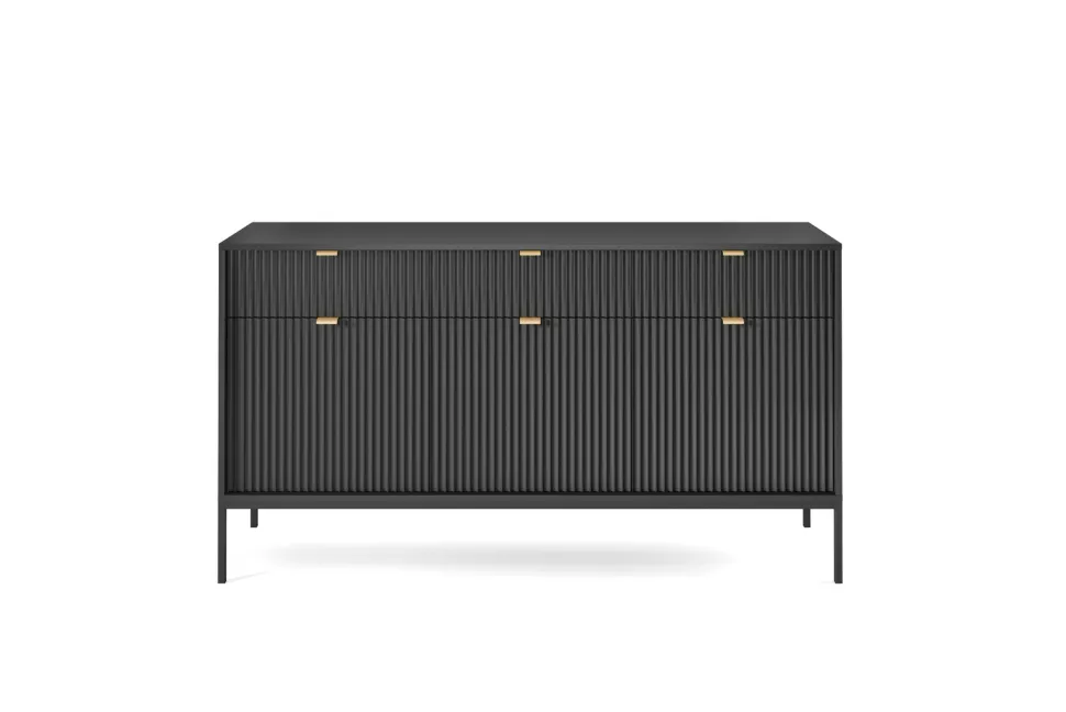 Zestaw mebli do salonu czarny/czarny Delicious ryflowane fronty