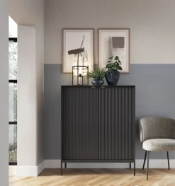 Zestaw mebli do salonu czarny/złoty Delicious ryflowane fronty