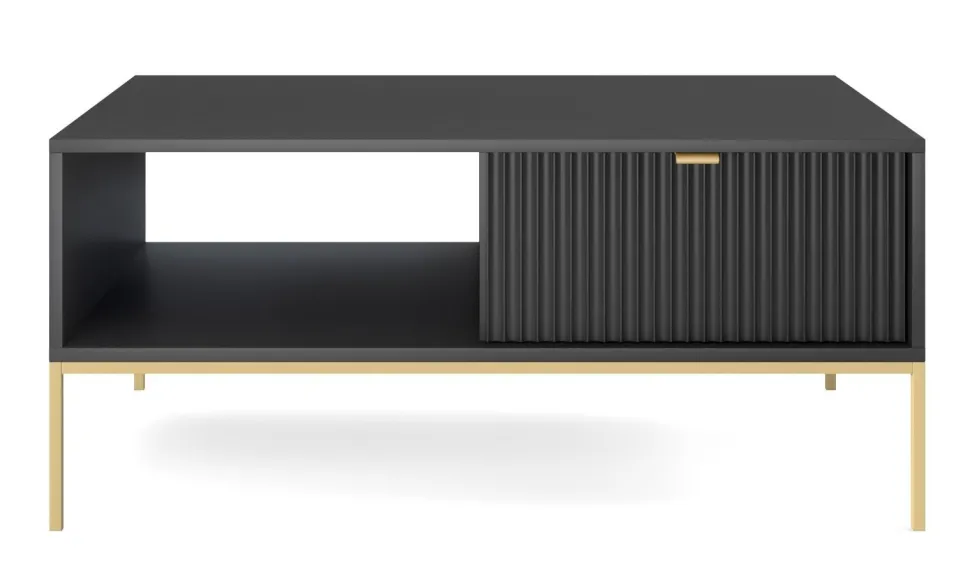 Zestaw mebli do salonu czarny/złoty Delicious ryflowane fronty