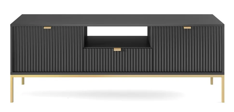 Zestaw mebli do salonu czarny/złoty Delicious ryflowane fronty