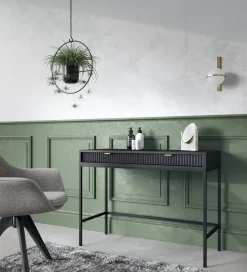 Zestaw mebli do salonu czarny/złoty Delicious ryflowane fronty