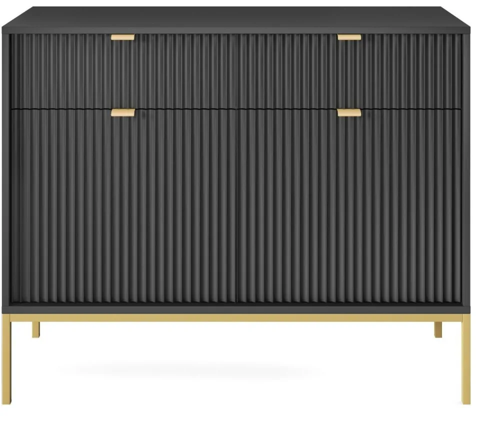 Zestaw mebli do salonu czarny/złoty Delicious ryflowane fronty