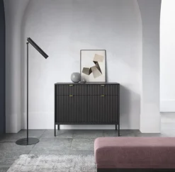 Zestaw mebli do salonu czarny/złoty Delicious ryflowane fronty