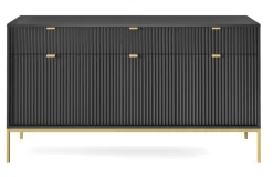 Zestaw mebli do salonu czarny/złoty Delicious ryflowane fronty