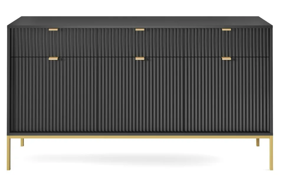 Zestaw mebli do salonu czarny/złoty Delicious ryflowane fronty