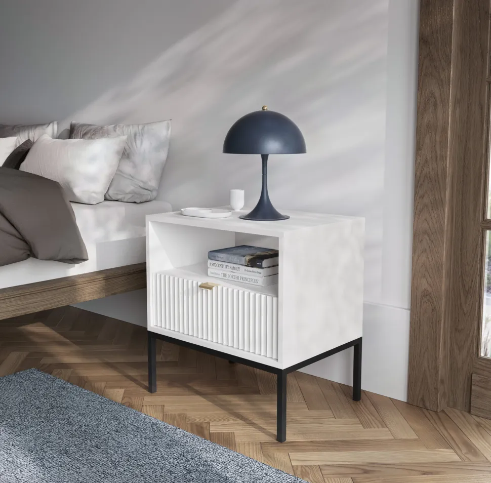 Zestaw mebli do sypialni biały/złoty Delicious ryflowane fronty