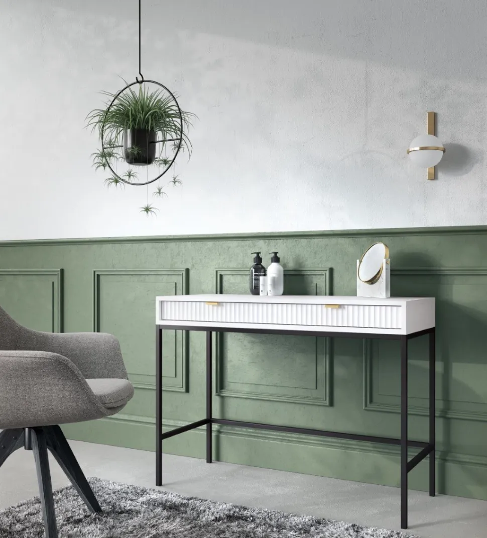 Zestaw mebli do sypialni biały/złoty Delicious ryflowane fronty