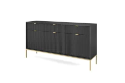 Zestaw mebli do sypialni czarny/złoty Delicious ryflowane fronty