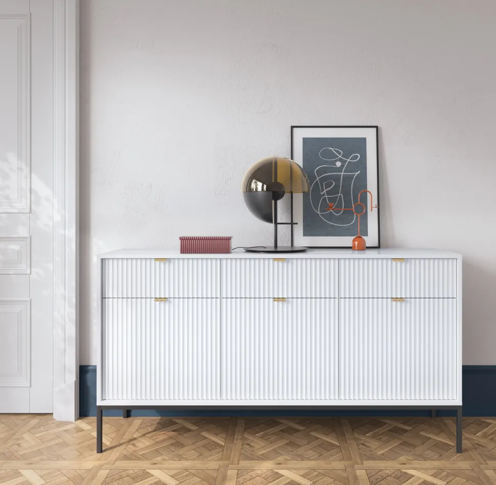 Zestaw mebli do sypialni biały/czarny Delicious ryflowane fronty