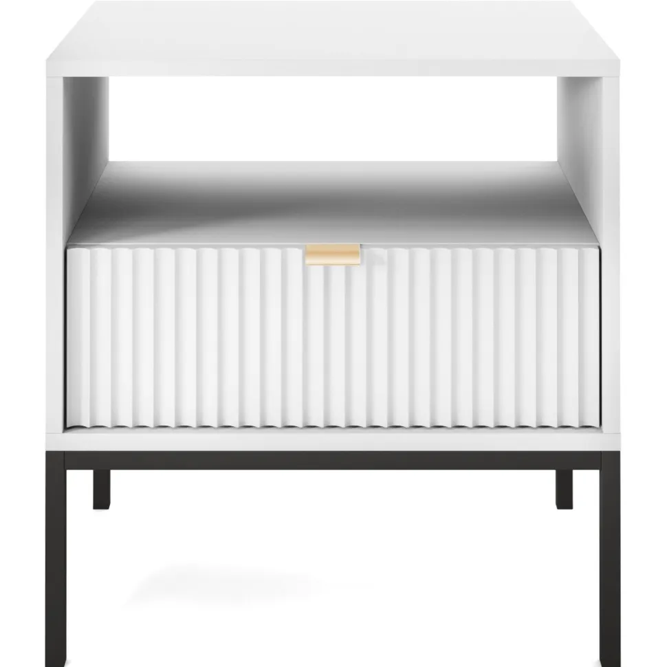 Zestaw mebli do sypialni biały/czarny Delicious ryflowane fronty