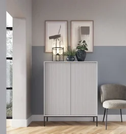 Zestaw mebli do sypialni szary/czarny Delicious ryflowane fronty