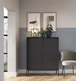 Zestaw mebli do sypialni czarny/czarny Delicious ryflowane fronty